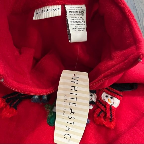 NWT Red Fleece Christmas Snowmen Pull Over Half Zip Women Size Medium White Stag - Picture 4 of 5